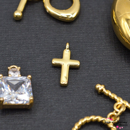 18K Gold Plated Brass Cross Charm