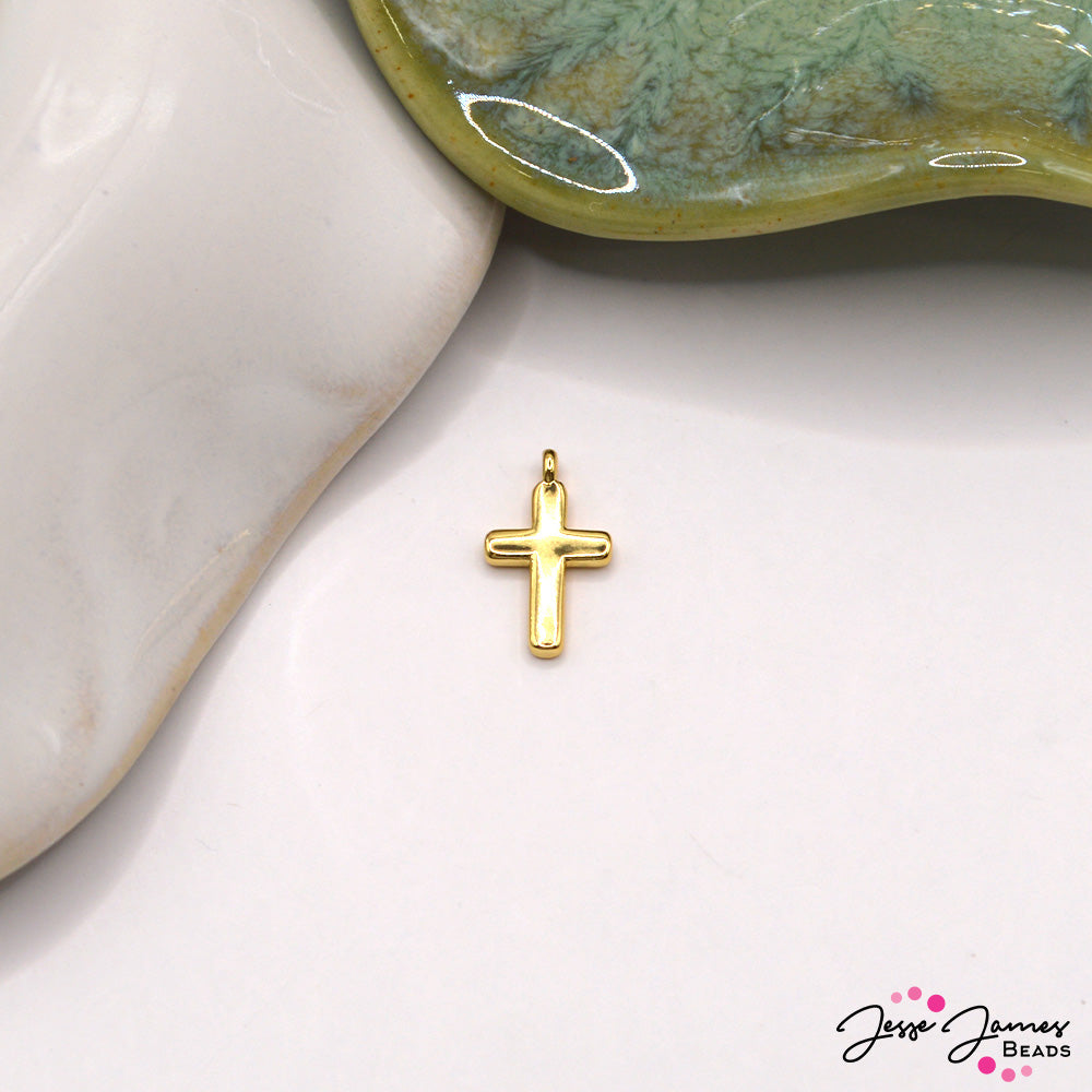 18K Gold Plated Brass Cross Charm