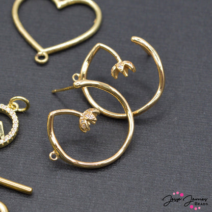 18K Gold Plated Brass Flower Half Hoop Earring Findings