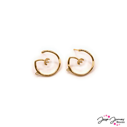 18K Gold Plated Brass Flower Half Hoop Earring Findings