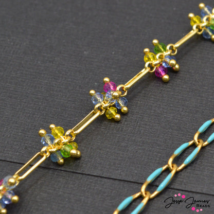 18K Gold Plated Brass Glass Flower Link Chain