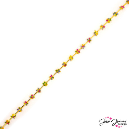 18K Gold Plated Brass Glass Flower Link Chain