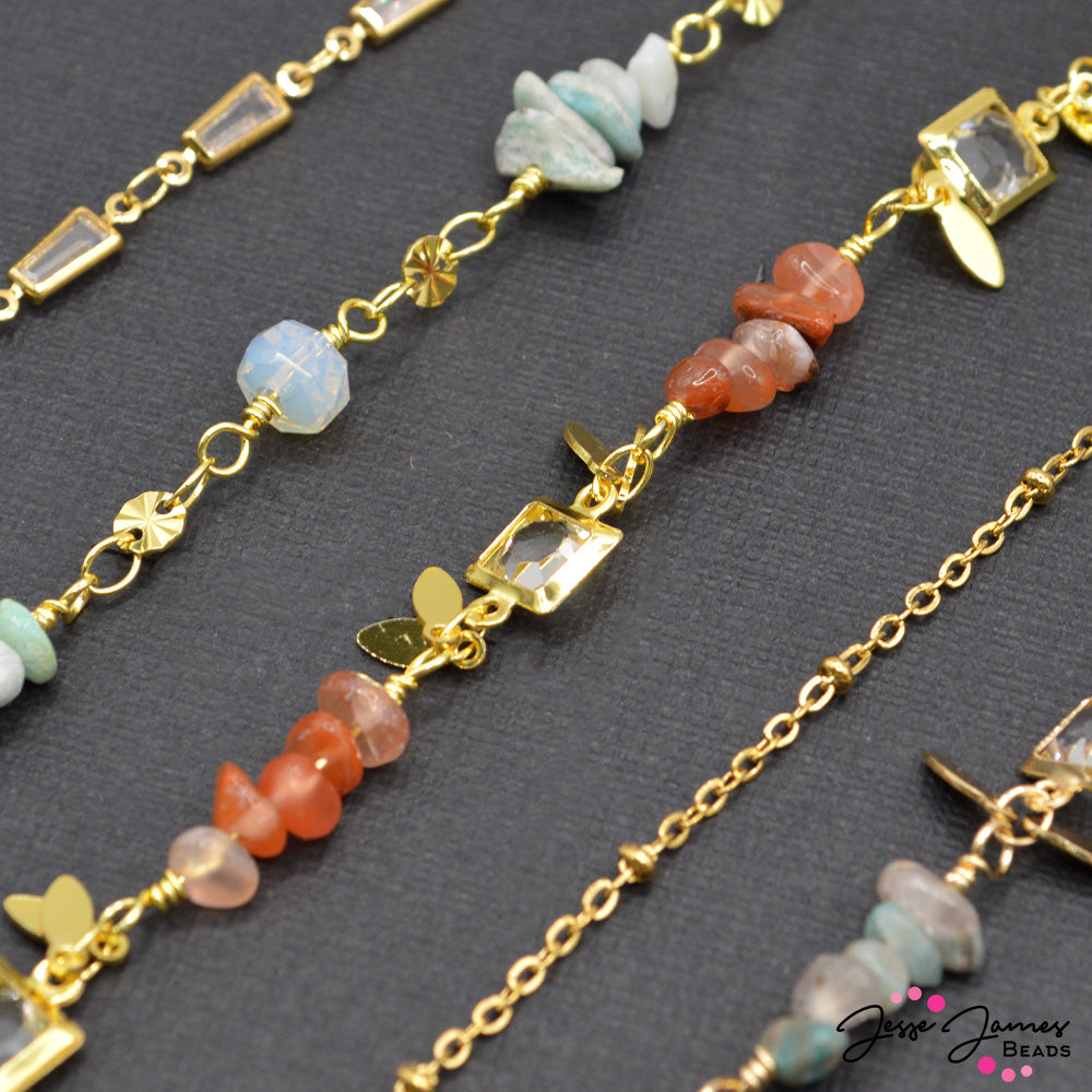 18K Gold Plated Carnelian & Glass Link Chain