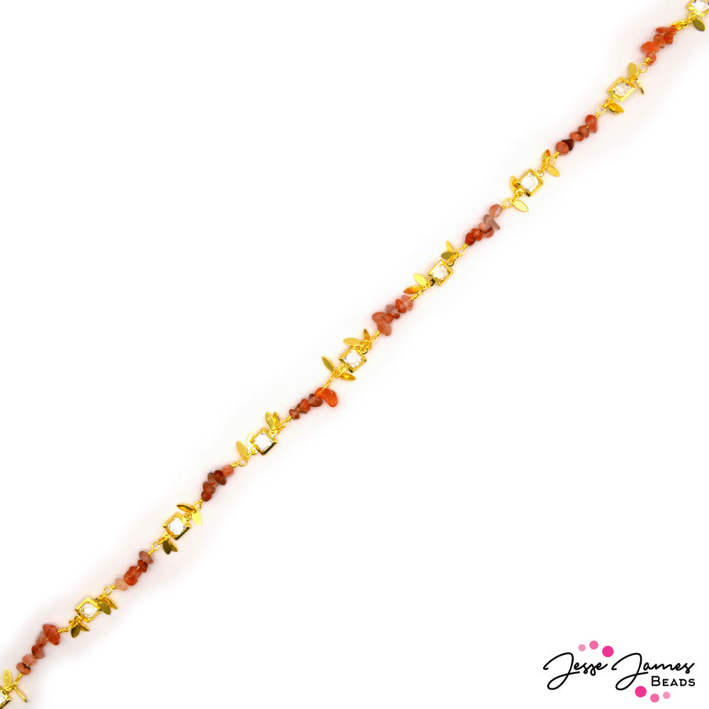 18K Gold Plated Carnelian & Glass Link Chain