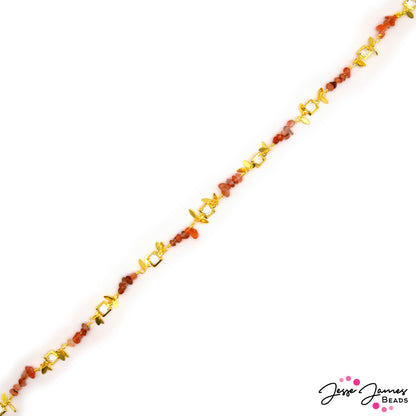 18K Gold Plated Carnelian & Glass Link Chain