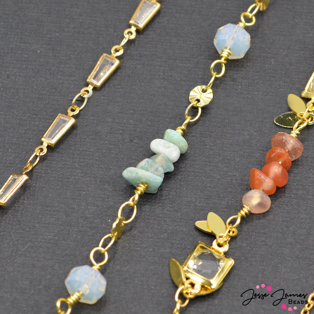 18K Gold Plated Flower Amazonite Link Chain