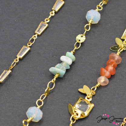 18K Gold Plated Flower Amazonite Link Chain