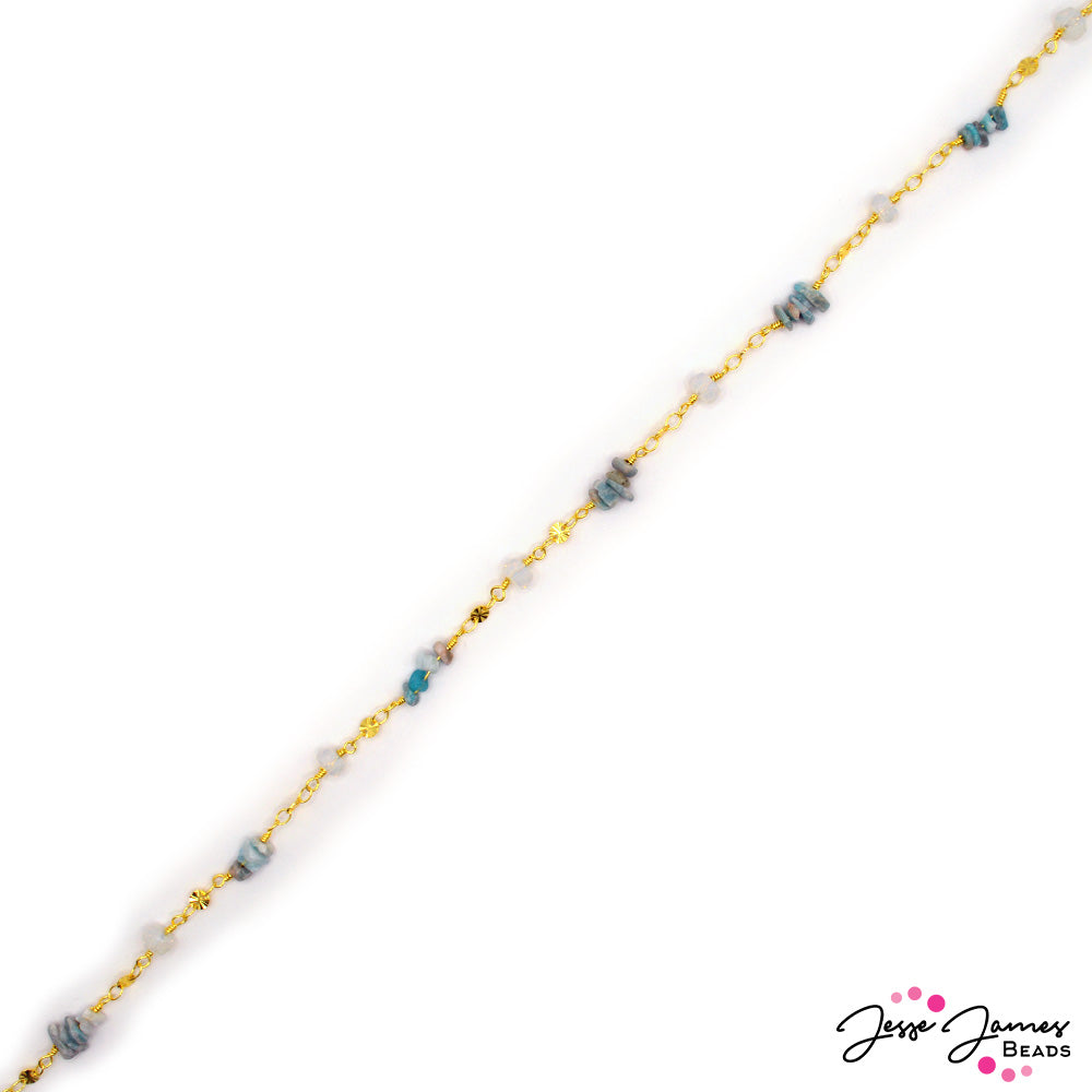 18K Gold Plated Flower Amazonite Link Chain