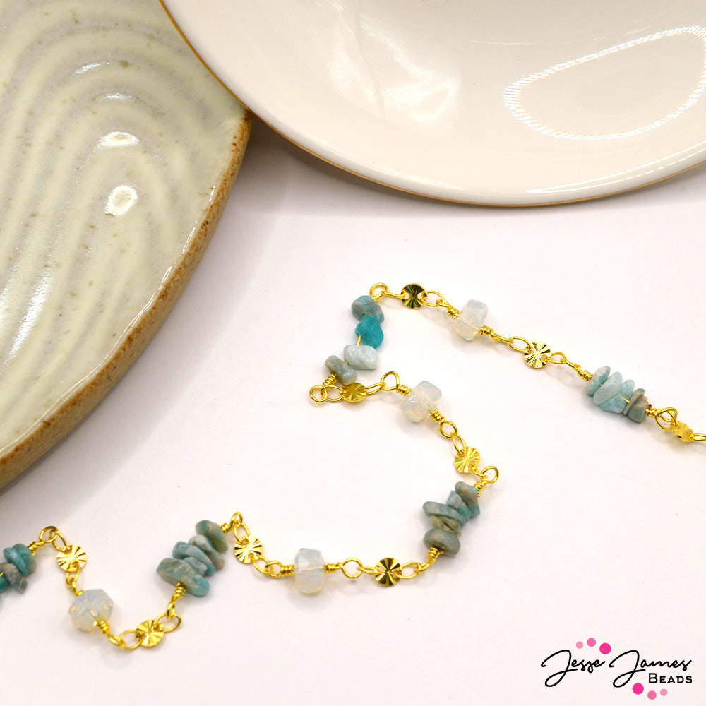 18K Gold Plated Flower Amazonite Link Chain