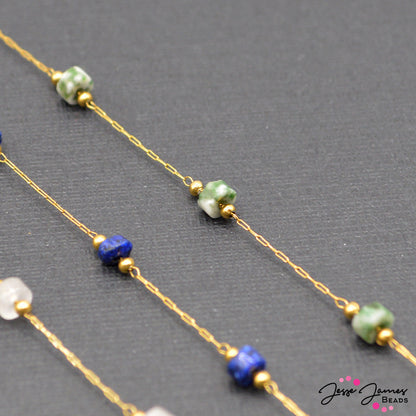 18K Gold Plated Green Jasper Bitty Chain