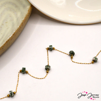 18K Gold Plated Green Jasper Bitty Chain