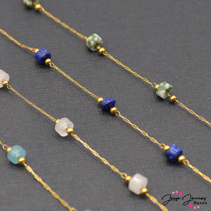 18K Gold Plated Lapis Lazuli Bitty Chain