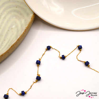 18K Gold Plated Lapis Lazuli Bitty Chain