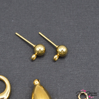 18K Gold Plated Stainless Steel Ball Post Stud Earring Findings