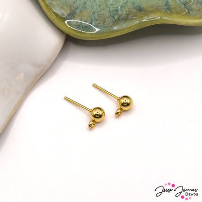 18K Gold Plated Stainless Steel Ball Post Stud Earring Findings