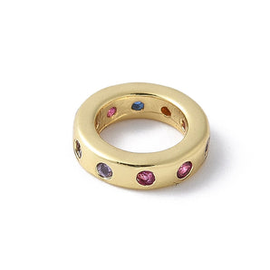 18K Gold Rainbow Large Hole Rhinestone Spacer Pair