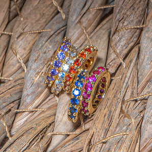 18K Gold Rhinestone Rainbow Large Hole Bead Set