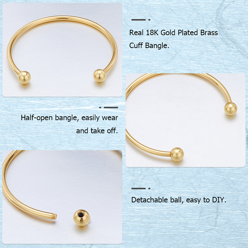 Simple Cuff 18K Gold Simple Brass Cuff with Ball Ends - Jesse James Beads