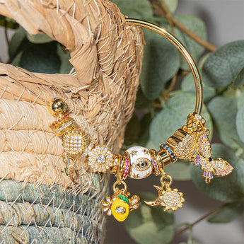 18K Gold Simple Brass Cuff with Ball Ends