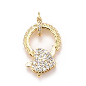 18K Gold & Cubic Zirconia Micro Pave Heart Lobster Clasp