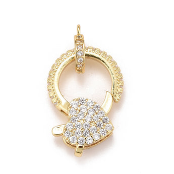 18K Gold & Cubic Zirconia Micro Pave Heart Lobster Clasp
