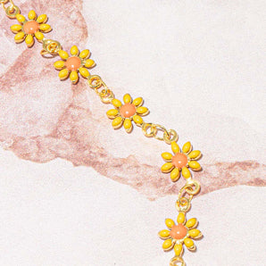 18K Gold & Enamel Daisy Link Metal Chain