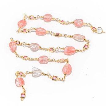 18K Gold Stone & Glass Chain in Perfect in Pink