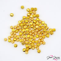 These adorable mini spacers feature a classic star shape. The bright gold finish adds a pop of metallic gold color and texture to your jewelry creation. Each piece measures 3.5mm in size. 100 pieces per set.
