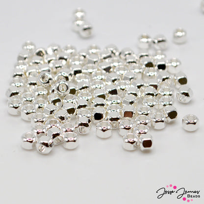 These mini geometric faceted beads are an easy way to accent your favorite focal beads on bracelets, necklaces, and more. Beads come in a set of 100. Each bead measures 4mm.