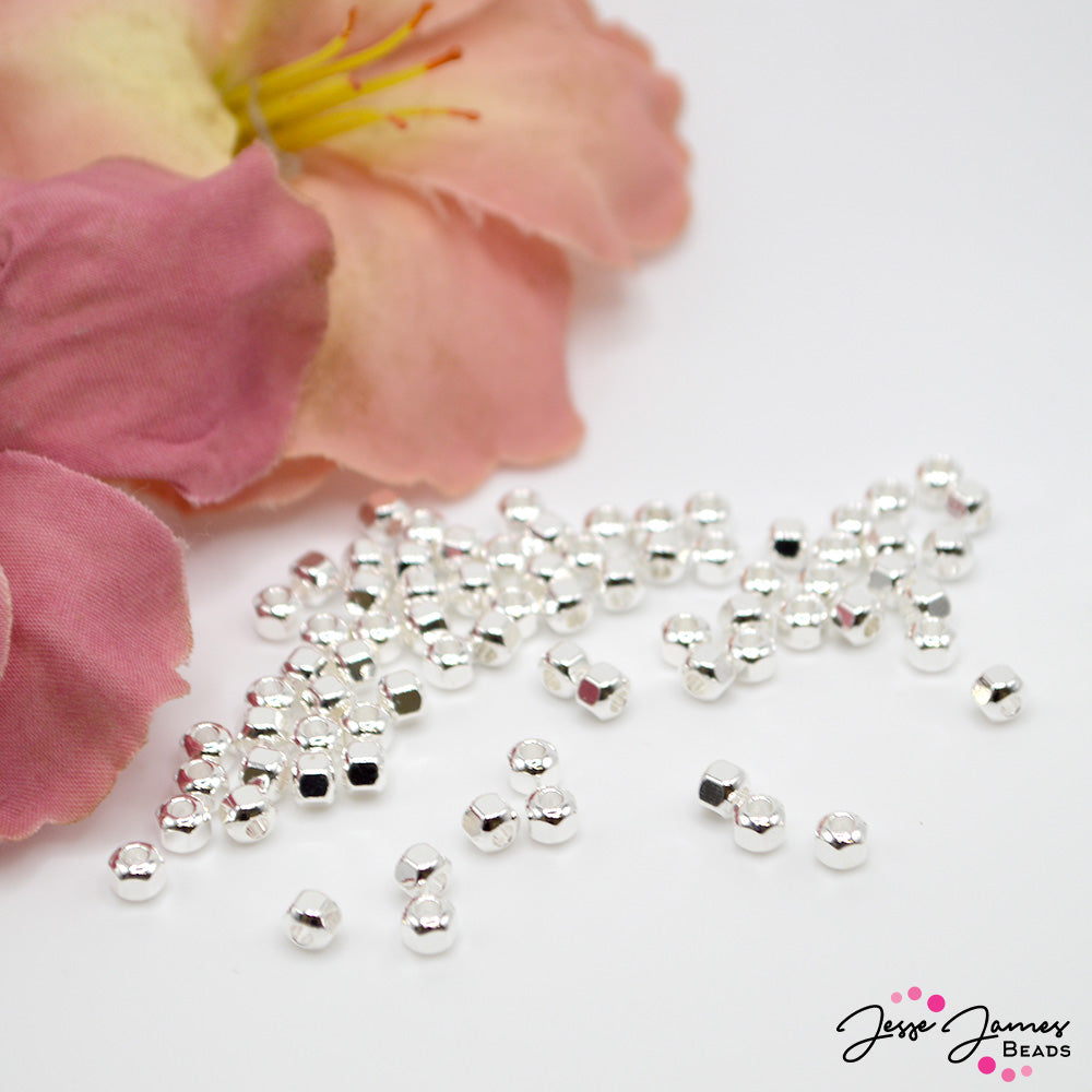4mm Geometric Silver Spacer Beads