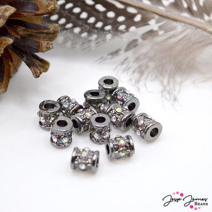 7x5MM Rhinestone Tube Spacer Beads in Gunmetal