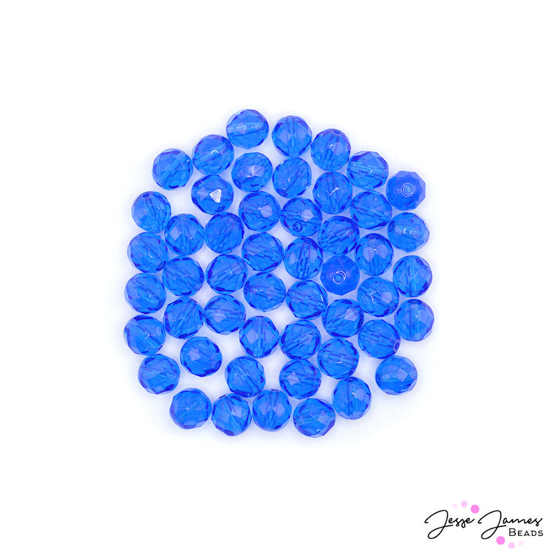 Blue Sapphire Czech Fire Polish Beads 8mm 50 pieces