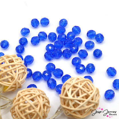 Blue Sapphire Czech Fire Polish Beads 8mm 50 pieces