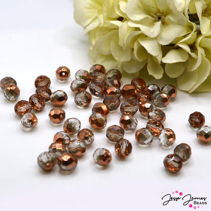 Brown Copper Czech Fire Polish Crystal Beads 8mm 50 pieces