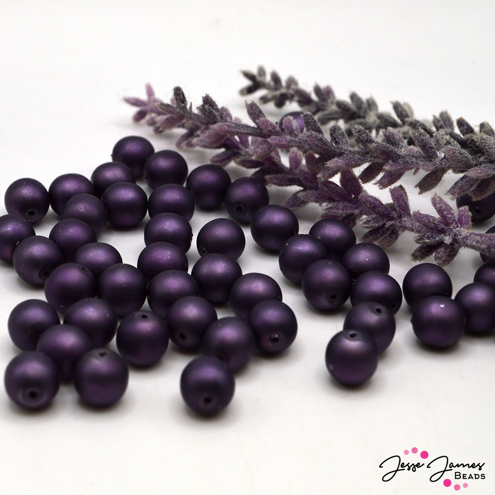 Purple Czech Glass Matte Pearls in Wisteria