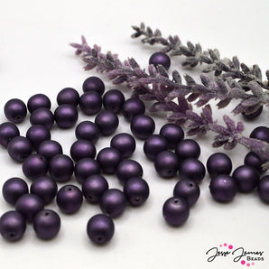 Purple Czech Glass Matte Pearls in Wisteria