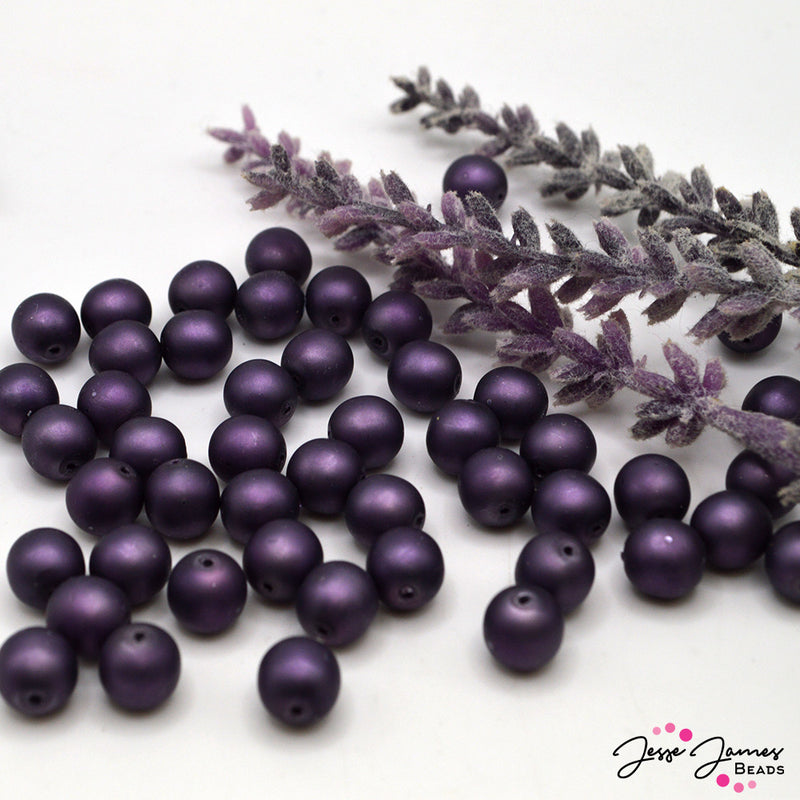 Purple Czech Glass Matte Pearls in Wisteria