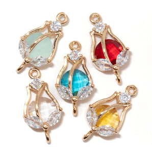 Cubic Zirconia & Glass Tulip Connector Charms