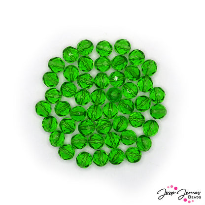 Green Light Emerald Czech Fire Polish Beads 8mm 50 pieces