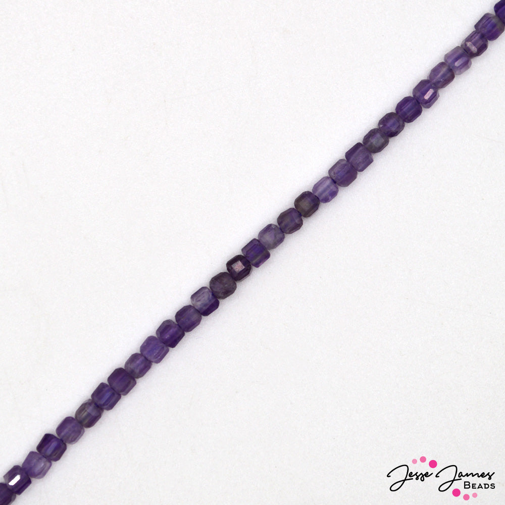 Amethyst Stone Cube Bead Strand