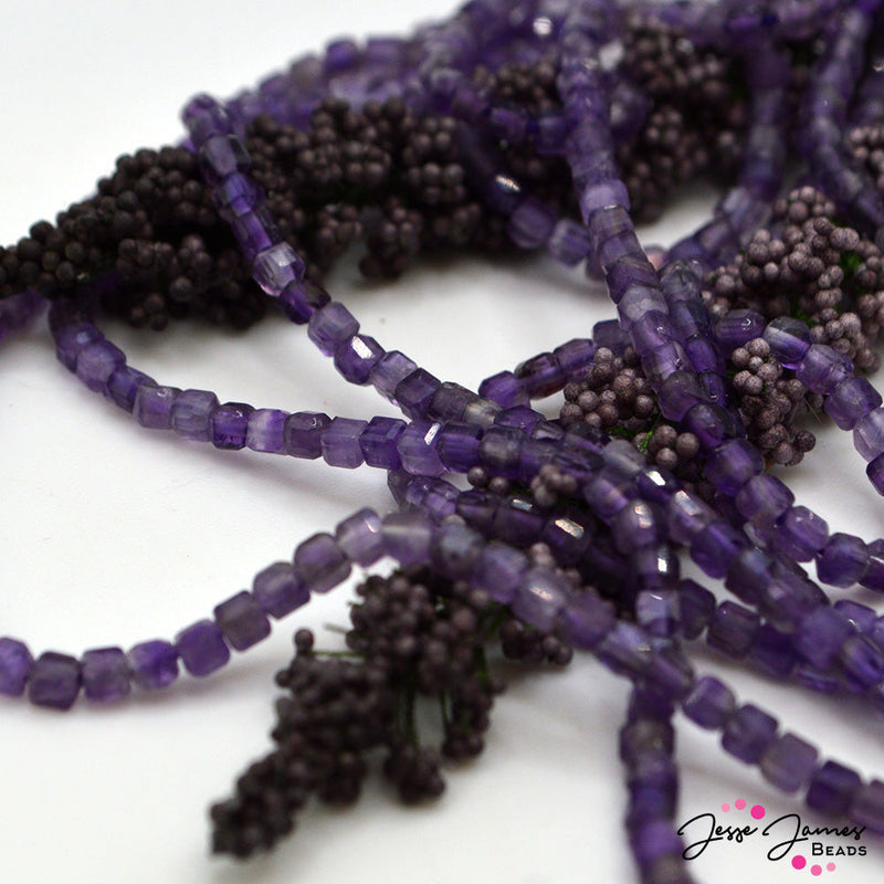 Amethyst Stone Cube Bead Strand