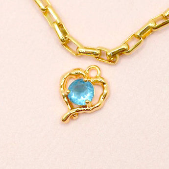 Aqua Rhinestone 18K GoldHeart Charm
