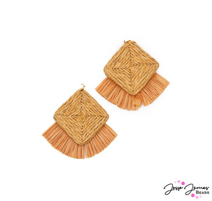 Get ready to feel the breeze with this light and airy pendants. Each pendant measures 52mm x 42mm x 6mm. Inner bail measures 3mm. Sold in Pairs. Each pendant features a rattan wrapped exterior with stiff fringe accents.