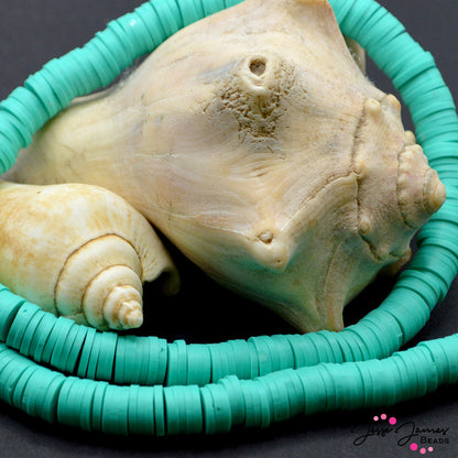 These vibrant heishi beads are make of polymer clay. Lightweight and easy to use, heishi are ideals for layered bracelets, earrings, necklaces, and more. Their thin 1mm thickness makes them perfect to use with any crafting project including scrap booking, paper crafts, and more. 8mm heishi beads.