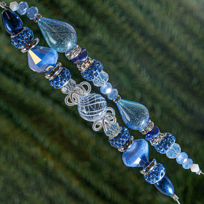 Holiday Lampwork Bead Strand Duo in Blue Christmas