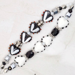Lampwork Bead Strand Duo in Monochrome Hearts