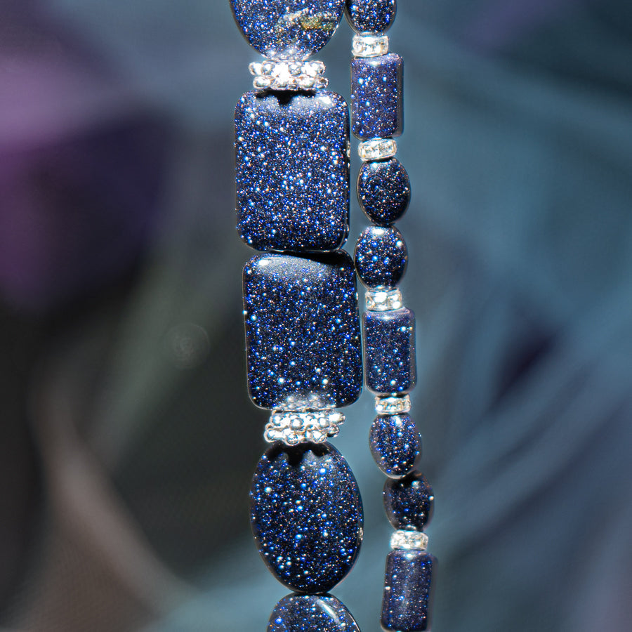 Bead Strand in Deep Space Blue Sandstone