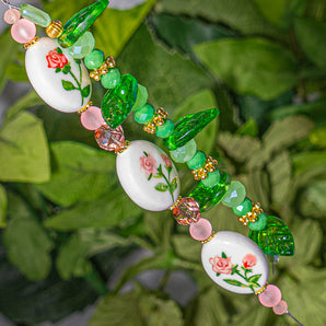 Ceramic Bead Strand Duo in Painted Roses
