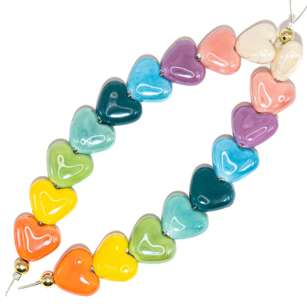 Bead Strand Duo in Rainbow Ceramic Hearts