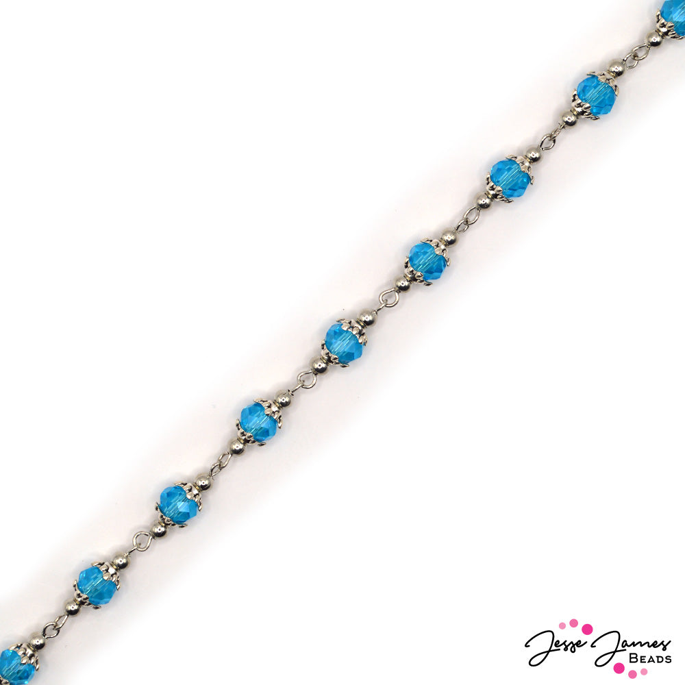 Beaded Chain in Faceted Aqua Blue